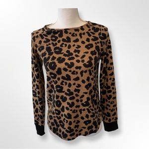 NEW Pink Clover Abby Button Back knit Top with Leopard Print Size XS Petite